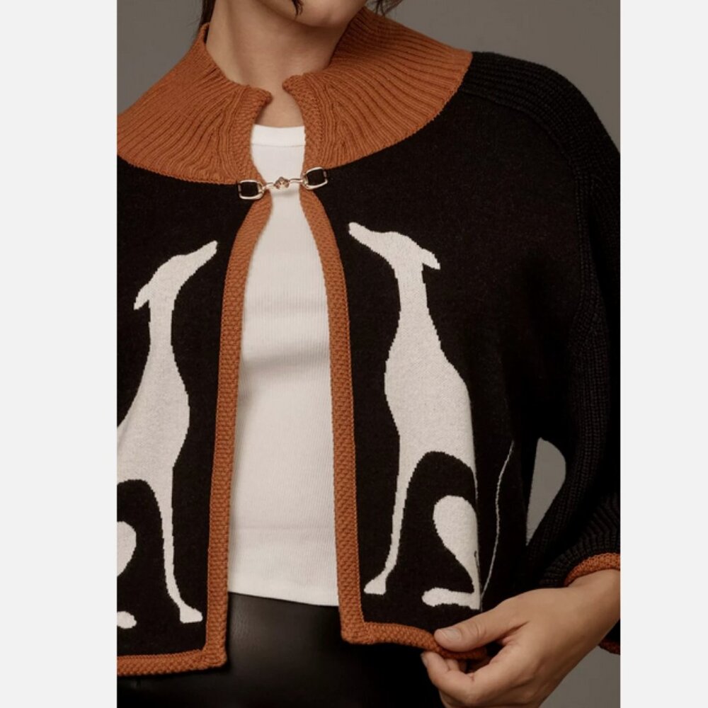 Anthropologie Maeve Dog Knit Cardigan Sweater Cape Greyhound Dogs Shrug 3X NWT - Picture 7 of 9